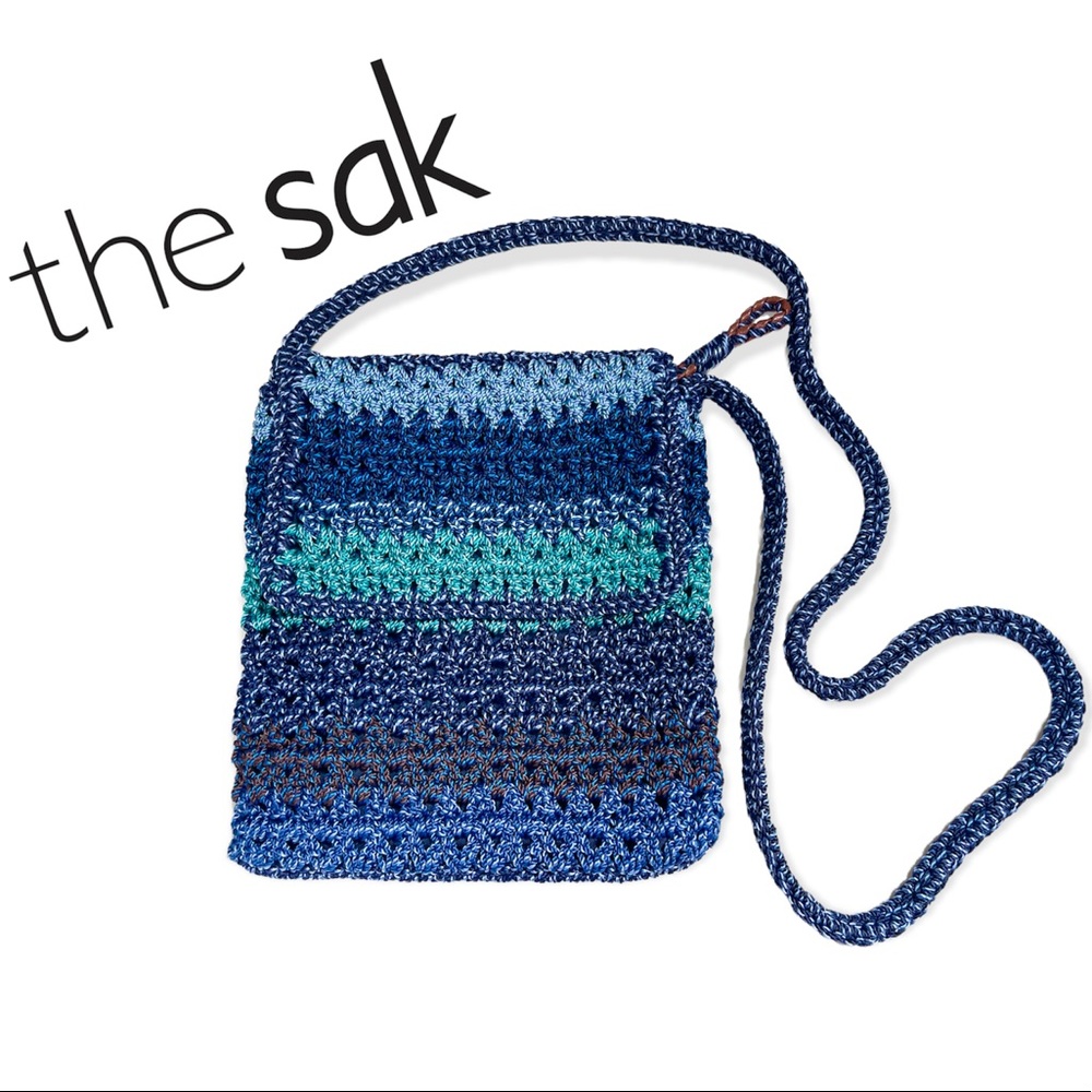 The sak small crochet Crossbody bag in shades of blue